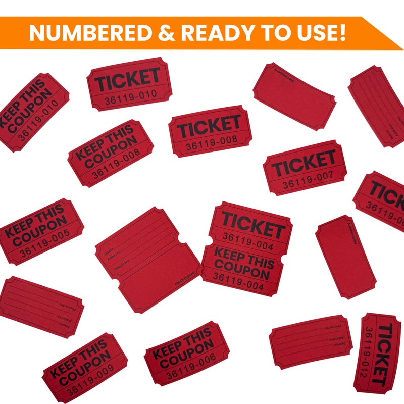 PM Company 2000 Pcs (1000 Pairs) Raffle Tickets Double Roll, 50/50 Red Raffle Tickets for Events, Entry, Carnivals, Fundraisers, Classroom Rewards, and Prizes - Premium Quality by PM Company - Image 2